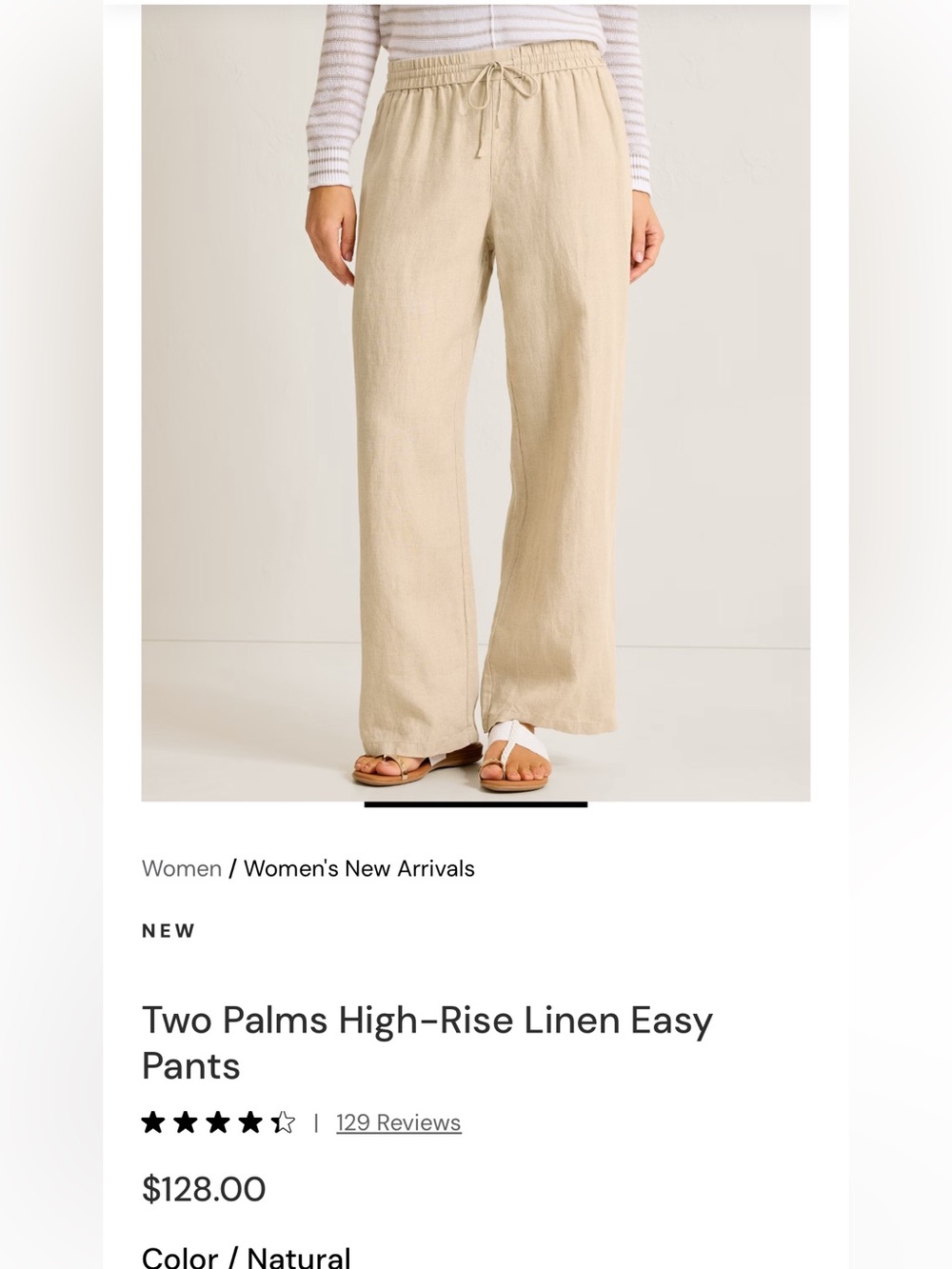 Natural High-Rise Linen Easy Pants